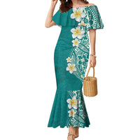 Plumeria Mermaid Dress Polynesian Tribal Frangipani Teal LT03 Women Teal - Polynesian Pride