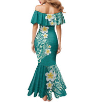 Plumeria Mermaid Dress Polynesian Tribal Frangipani Teal LT03 - Polynesian Pride