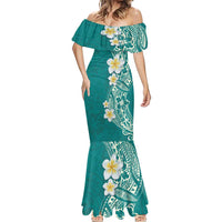 Plumeria Mermaid Dress Polynesian Tribal Frangipani Teal LT03 - Polynesian Pride