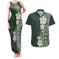 Plumeria Couples Matching Tank Maxi Dress and Hawaiian Shirt Polynesian Tribal Frangipani Green LT03 Green - Polynesian Pride