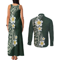 Plumeria Couples Matching Tank Maxi Dress and Long Sleeve Button Shirt Polynesian Tribal Frangipani Green LT03 - Polynesian Pride