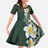 Plumeria Family Matching Mermaid Dress and Hawaiian Shirt Polynesian Tribal Frangipani Green LT03 Daughter's Dress Green - Polynesian Pride