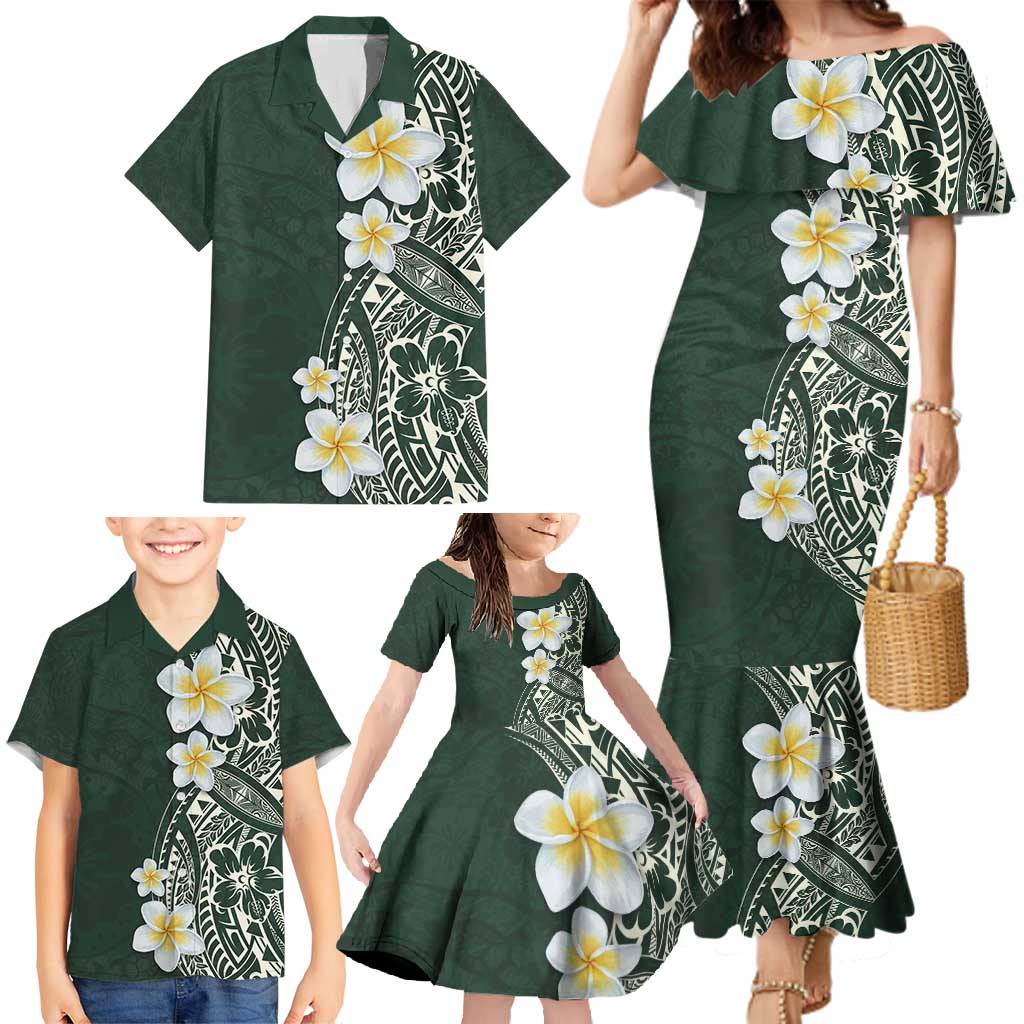 Plumeria Family Matching Mermaid Dress and Hawaiian Shirt Polynesian Tribal Frangipani Green LT03 - Polynesian Pride