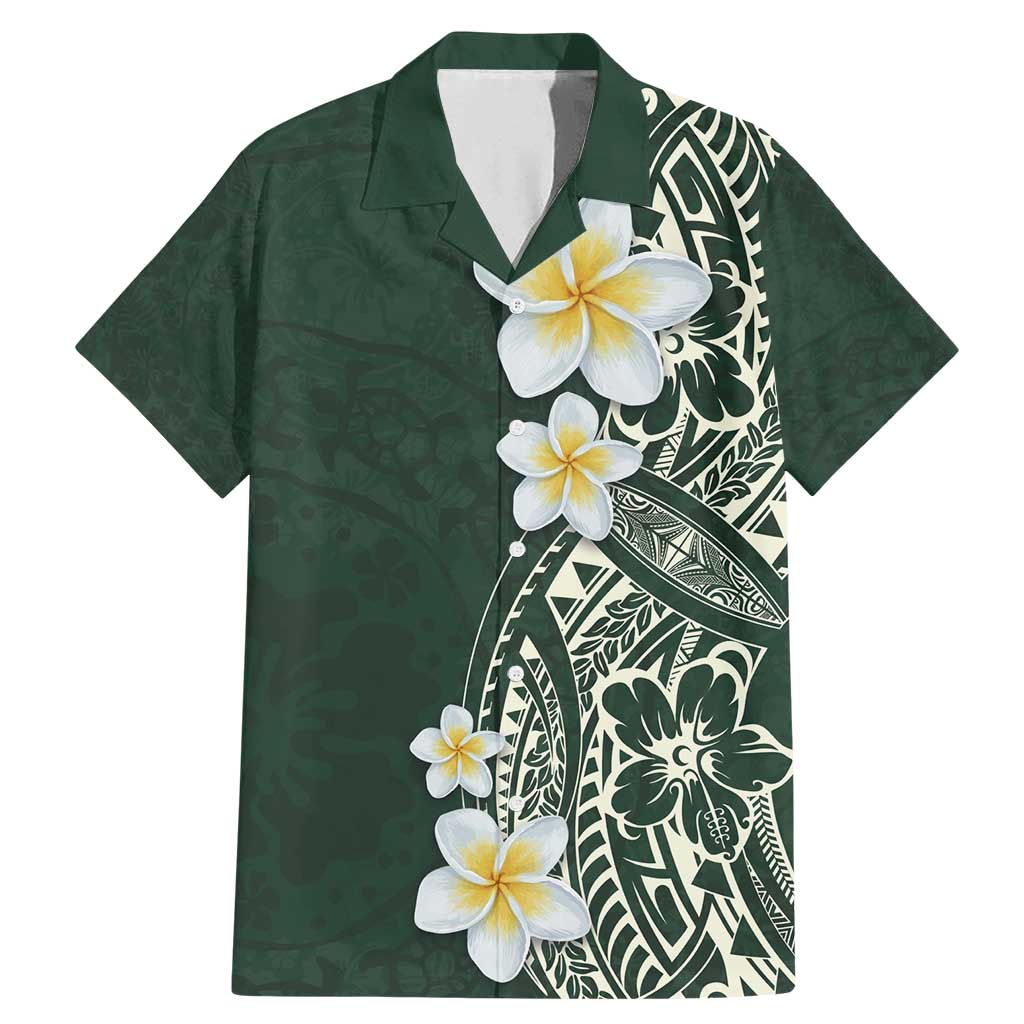 Plumeria Family Matching Mermaid Dress and Hawaiian Shirt Polynesian Tribal Frangipani Green LT03 Dad's Shirt - Short Sleeve Green - Polynesian Pride