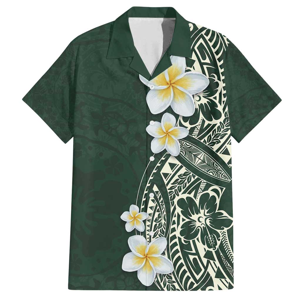 Plumeria Family Matching Off Shoulder Short Dress and Hawaiian Shirt Polynesian Tribal Frangipani Green LT03 Dad's Shirt - Short Sleeve Green - Polynesian Pride