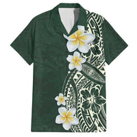 Plumeria Family Matching Off Shoulder Short Dress and Hawaiian Shirt Polynesian Tribal Frangipani Green LT03 Dad's Shirt - Short Sleeve Green - Polynesian Pride