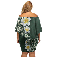 Plumeria Family Matching Off Shoulder Short Dress and Hawaiian Shirt Polynesian Tribal Frangipani Green LT03 - Polynesian Pride