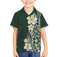 Plumeria Family Matching Off Shoulder Short Dress and Hawaiian Shirt Polynesian Tribal Frangipani Green LT03 Son's Shirt Green - Polynesian Pride