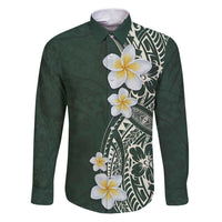 Plumeria Family Matching Puletasi and Hawaiian Shirt Polynesian Tribal Frangipani Green LT03 Dad's Shirt - Long Sleeve Green - Polynesian Pride