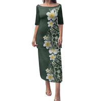 Plumeria Family Matching Puletasi and Hawaiian Shirt Polynesian Tribal Frangipani Green LT03 Mom's Dress Green - Polynesian Pride