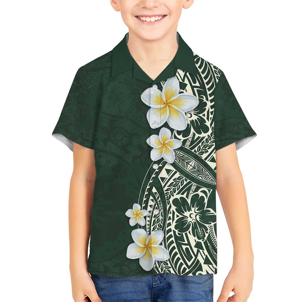 Plumeria Family Matching Puletasi and Hawaiian Shirt Polynesian Tribal Frangipani Green LT03 Son's Shirt Green - Polynesian Pride