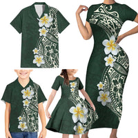 Plumeria Family Matching Short Sleeve Bodycon Dress and Hawaiian Shirt Polynesian Tribal Frangipani Green LT03 - Polynesian Pride