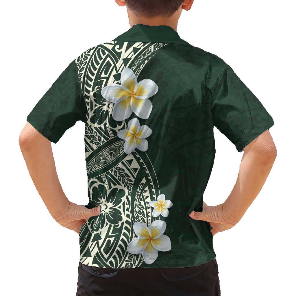 Plumeria Family Matching Summer Maxi Dress and Hawaiian Shirt Polynesian Tribal Frangipani Green LT03 - Polynesian Pride