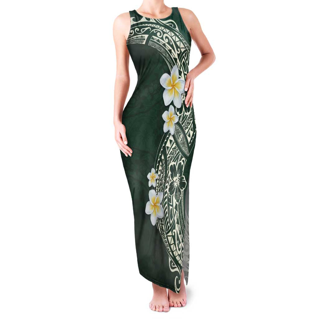Plumeria Family Matching Tank Maxi Dress and Hawaiian Shirt Polynesian Tribal Frangipani Green LT03 Mom's Dress Green - Polynesian Pride