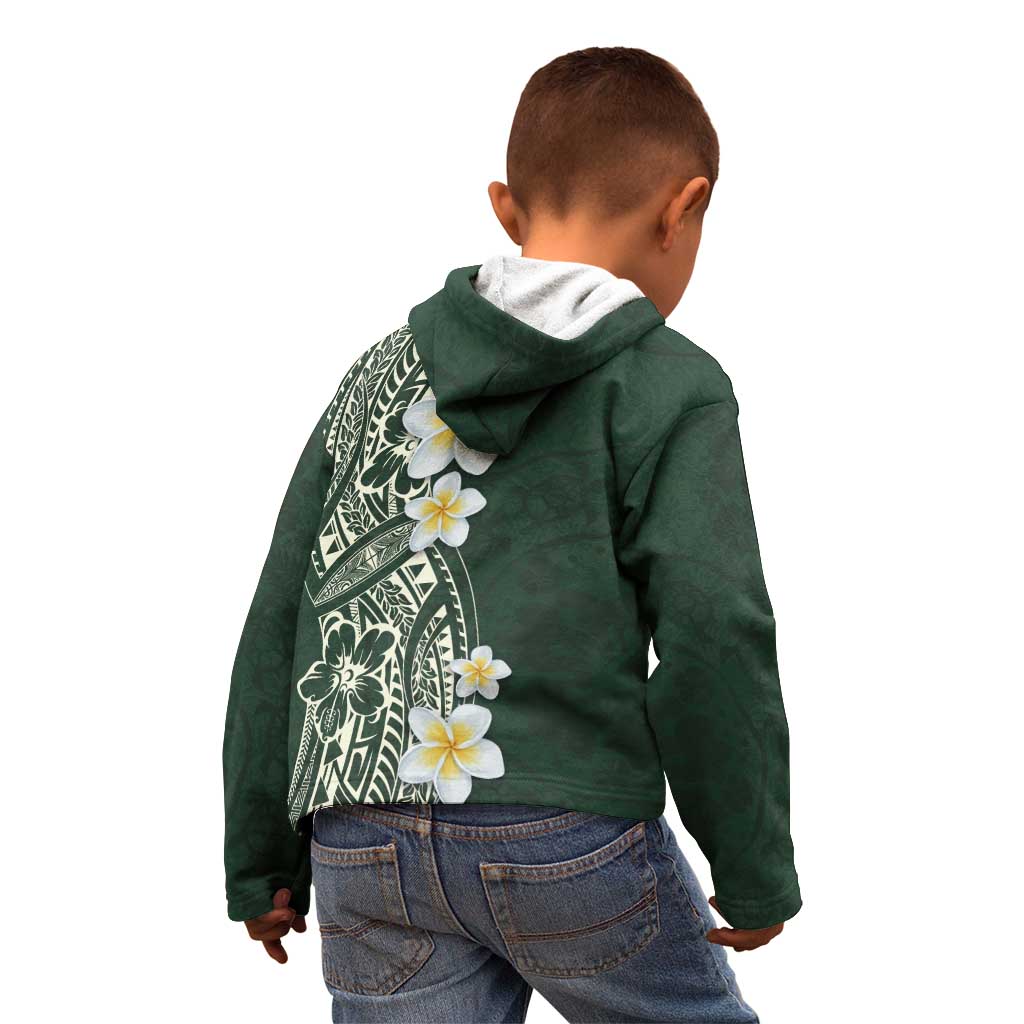 Plumeria Kid Hoodie Polynesian Tribal Frangipani Green LT03 - Polynesian Pride