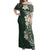 Plumeria Off Shoulder Maxi Dress Polynesian Tribal Frangipani Green