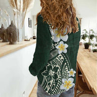 Plumeria Women Casual Shirt Polynesian Tribal Frangipani Green LT03 - Polynesian Pride