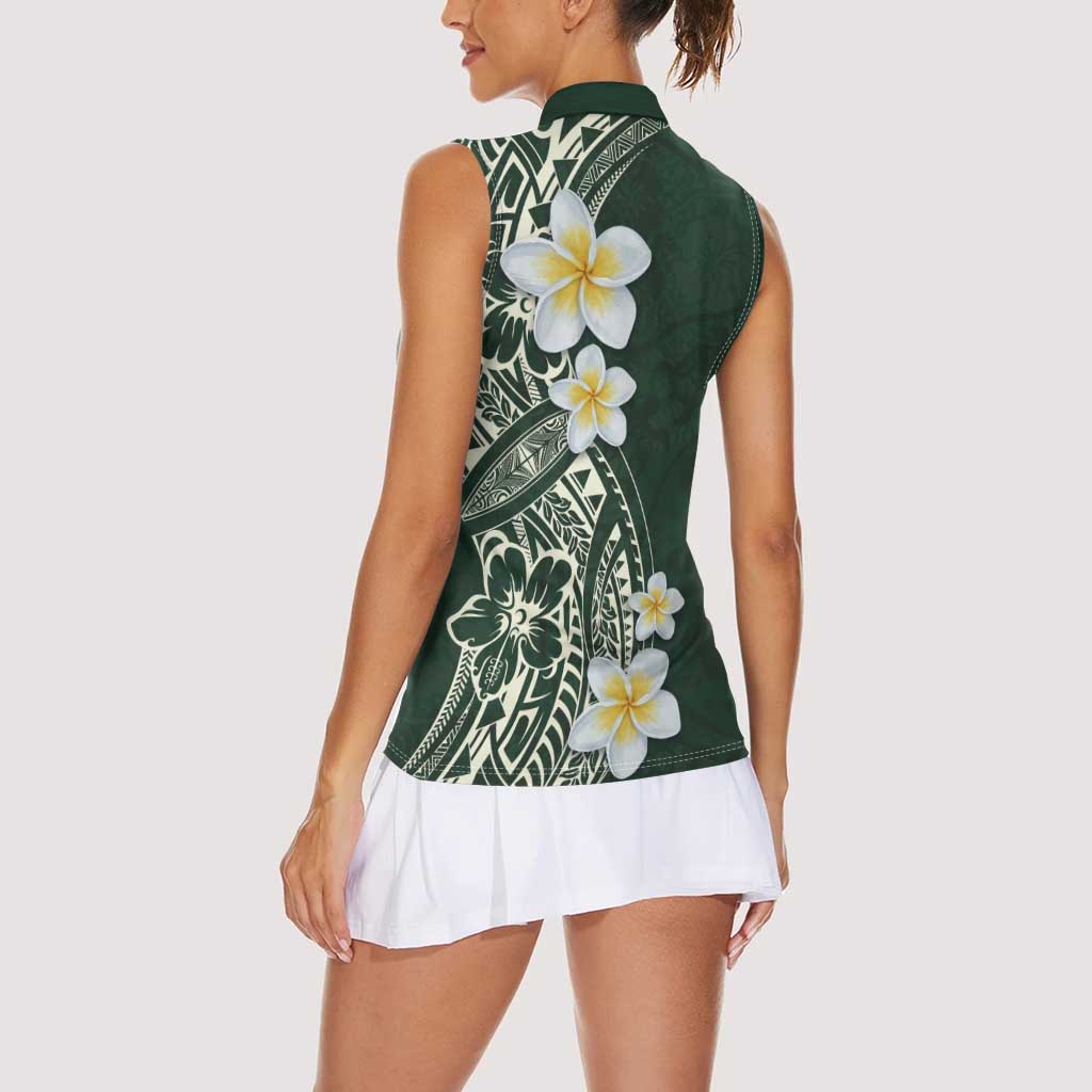 Plumeria Women Sleeveless Polo Shirt Polynesian Tribal Frangipani Green LT03 - Polynesian Pride