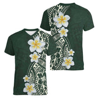 Plumeria Women V-Neck T-Shirt Polynesian Tribal Frangipani Green LT03 - Polynesian Pride