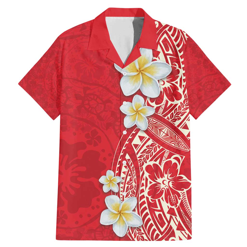 Plumeria Family Matching Mermaid Dress and Hawaiian Shirt Polynesian Tribal Frangipani Red LT03 Dad's Shirt - Short Sleeve Red - Polynesian Pride