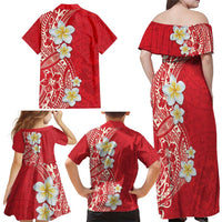 Plumeria Family Matching Off Shoulder Maxi Dress and Hawaiian Shirt Polynesian Tribal Frangipani Red LT03 - Polynesian Pride