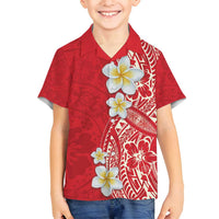 Plumeria Family Matching Off Shoulder Maxi Dress and Hawaiian Shirt Polynesian Tribal Frangipani Red LT03 Son's Shirt Red - Polynesian Pride