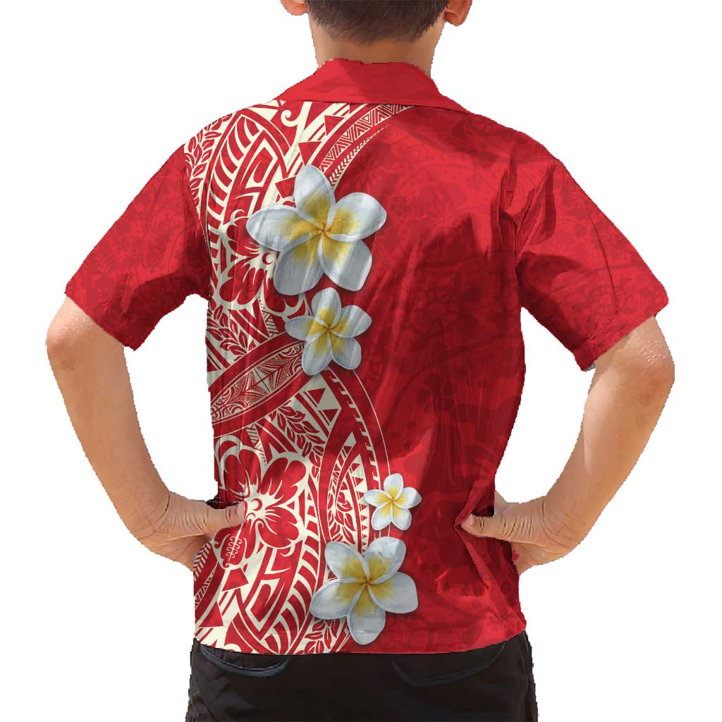 Plumeria Family Matching Off Shoulder Short Dress and Hawaiian Shirt Polynesian Tribal Frangipani Red LT03 - Polynesian Pride
