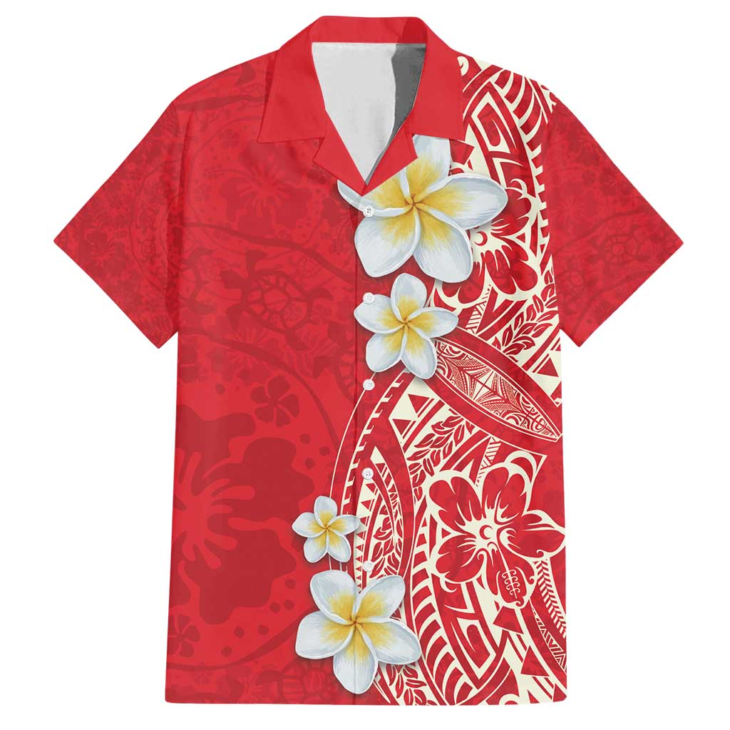 Plumeria Family Matching Off Shoulder Short Dress and Hawaiian Shirt Polynesian Tribal Frangipani Red LT03 Dad's Shirt - Short Sleeve Red - Polynesian Pride