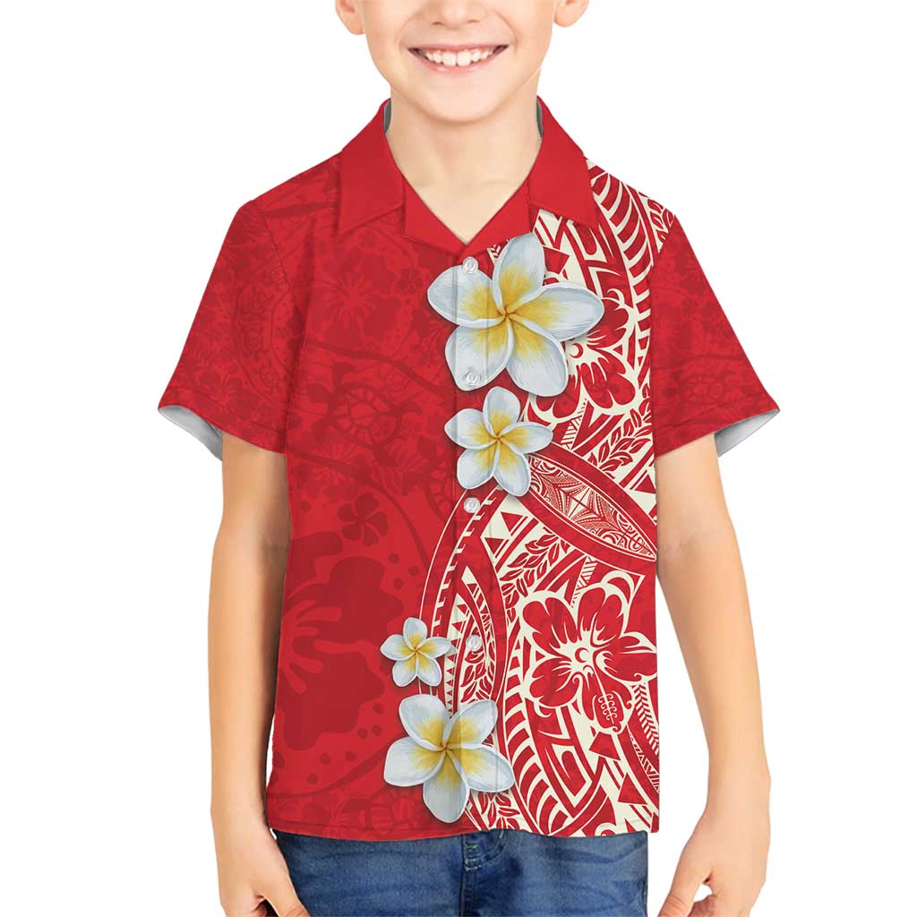 Plumeria Family Matching Off Shoulder Short Dress and Hawaiian Shirt Polynesian Tribal Frangipani Red LT03 Son's Shirt Red - Polynesian Pride