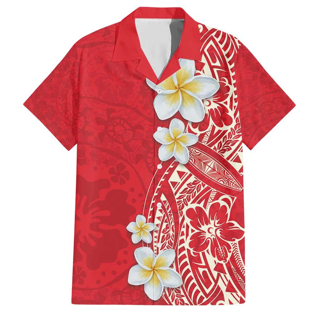 Plumeria Family Matching Short Sleeve Bodycon Dress and Hawaiian Shirt Polynesian Tribal Frangipani Red LT03 Dad's Shirt - Short Sleeve Red - Polynesian Pride