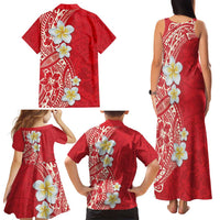 Plumeria Family Matching Tank Maxi Dress and Hawaiian Shirt Polynesian Tribal Frangipani Red LT03 - Polynesian Pride