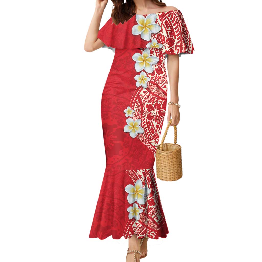 Plumeria Mermaid Dress Polynesian Tribal Frangipani Red LT03 Women Red - Polynesian Pride