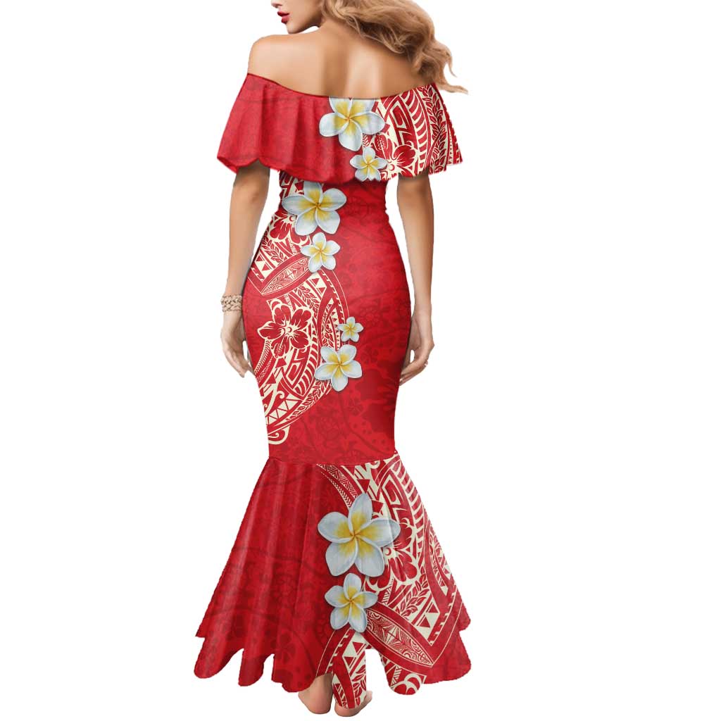 Plumeria Mermaid Dress Polynesian Tribal Frangipani Red LT03 - Polynesian Pride