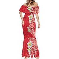 Plumeria Mermaid Dress Polynesian Tribal Frangipani Red LT03 - Polynesian Pride