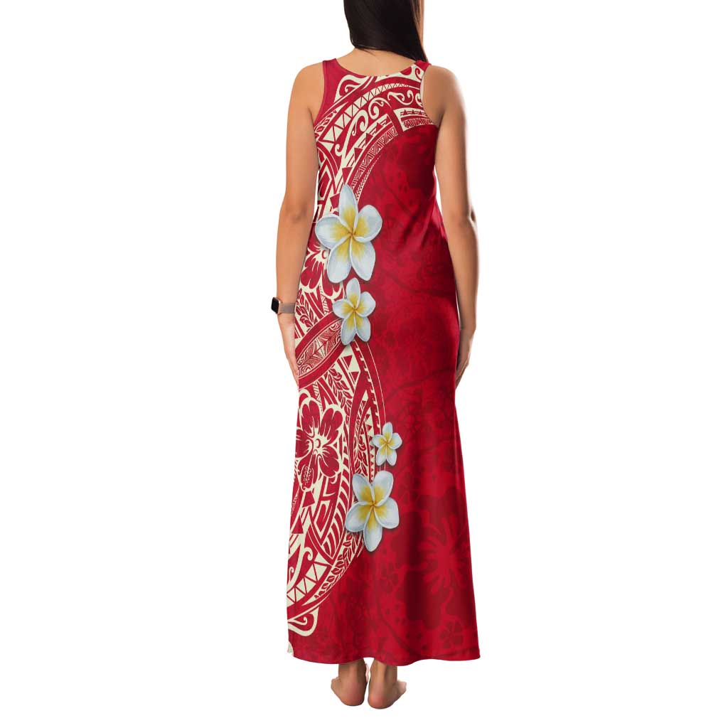 Plumeria Tank Maxi Dress Polynesian Tribal Frangipani Red LT03 - Polynesian Pride