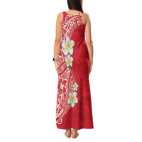 Plumeria Tank Maxi Dress Polynesian Tribal Frangipani Red LT03 - Polynesian Pride