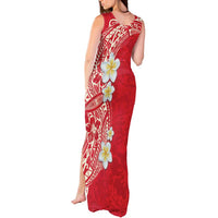 Plumeria Tank Maxi Dress Polynesian Tribal Frangipani Red LT03 - Polynesian Pride