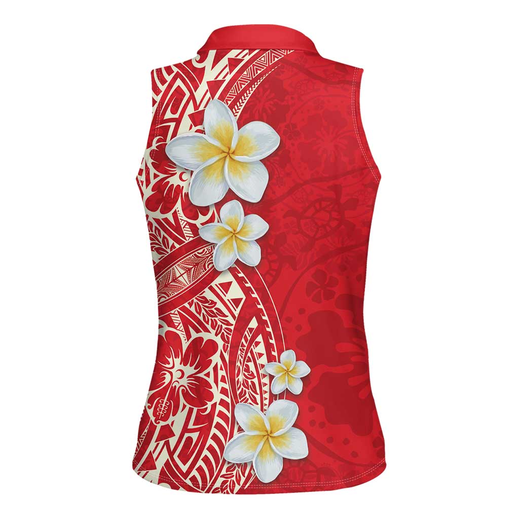 Plumeria Women Sleeveless Polo Shirt Polynesian Tribal Frangipani Red LT03 - Polynesian Pride