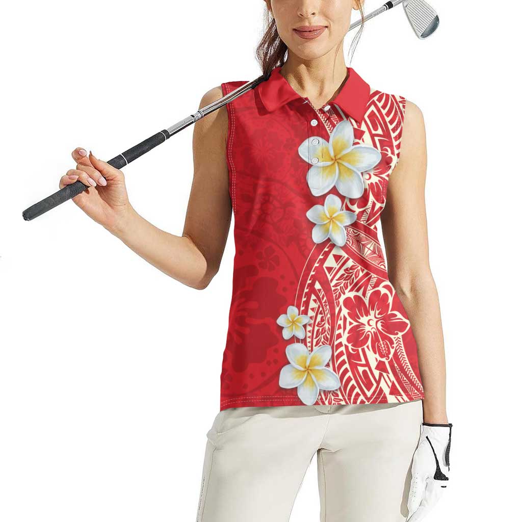 Plumeria Women Sleeveless Polo Shirt Polynesian Tribal Frangipani Red LT03 - Polynesian Pride