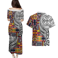 Niue Hiapo and Maori Decoration Tattoos Couples Matching Puletasi and Hawaiian Shirt LT03 - Polynesian Pride