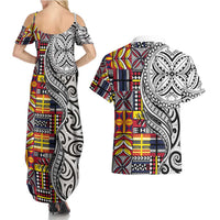 Niue Hiapo and Maori Decoration Tattoos Couples Matching Summer Maxi Dress and Hawaiian Shirt LT03 - Polynesian Pride