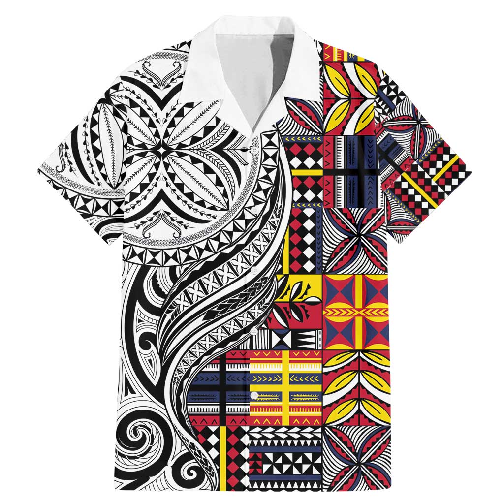 Niue Hiapo and Maori Decoration Tattoos Family Matching Mermaid Dress and Hawaiian Shirt LT03 Dad's Shirt - Short Sleeve White - Polynesian Pride
