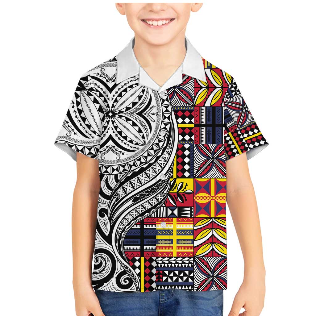 Niue Hiapo and Maori Decoration Tattoos Family Matching Mermaid Dress and Hawaiian Shirt LT03 Son's Shirt White - Polynesian Pride