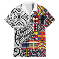 Niue Hiapo and Maori Decoration Tattoos Family Matching Off The Shoulder Long Sleeve Dress and Hawaiian Shirt LT03 Dad's Shirt - Short Sleeve White - Polynesian Pride
