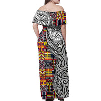 Niue Hiapo and Maori Decoration Tattoos Family Matching Off Shoulder Maxi Dress and Hawaiian Shirt LT03 - Polynesian Pride