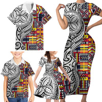 Niue Hiapo and Maori Decoration Tattoos Family Matching Short Sleeve Bodycon Dress and Hawaiian Shirt LT03 - Polynesian Pride