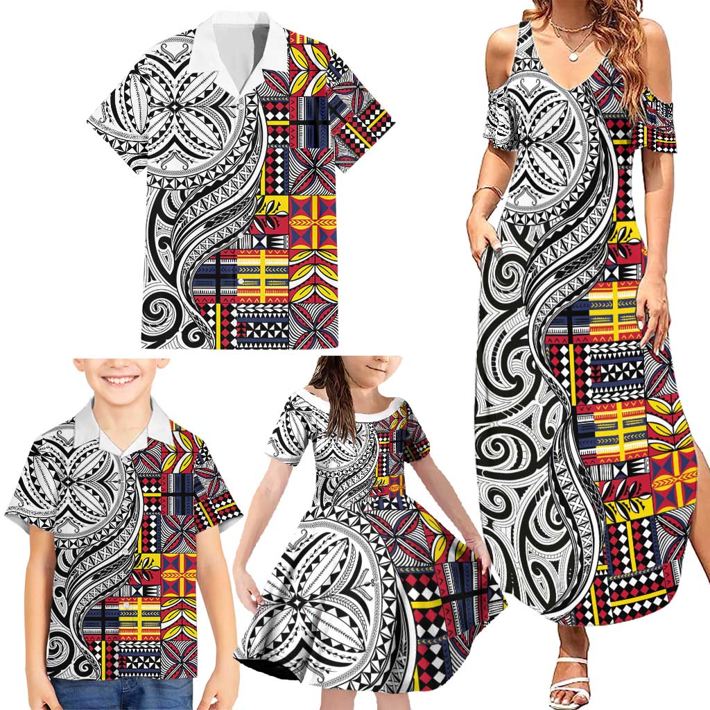 Niue Hiapo and Maori Decoration Tattoos Family Matching Summer Maxi Dress and Hawaiian Shirt LT03 - Polynesian Pride