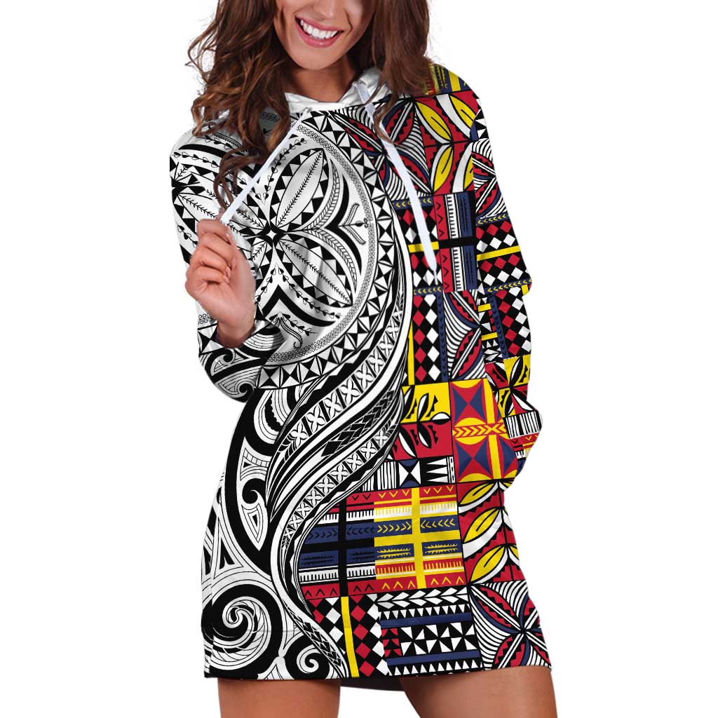 Niue Hiapo and Maori Decoration Tattoos Hoodie Dress LT03 White - Polynesian Pride