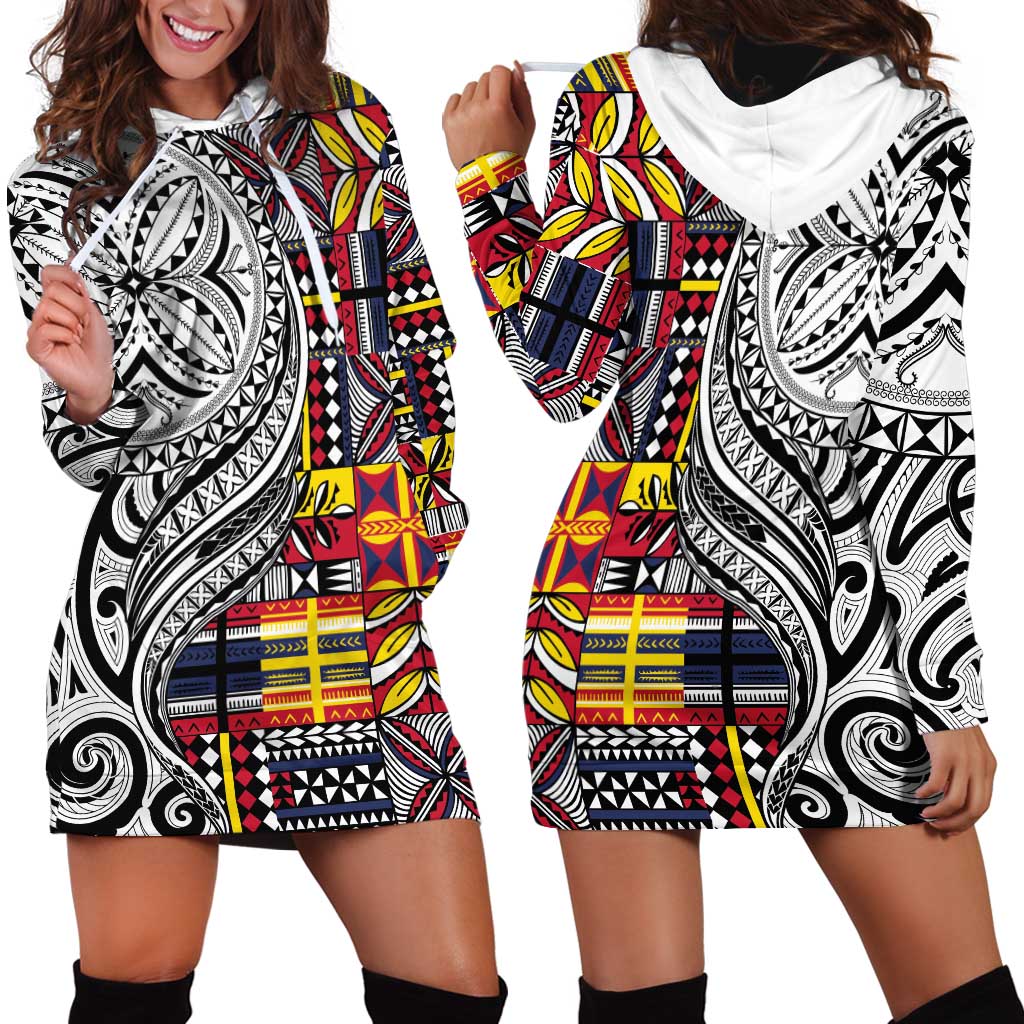Niue Hiapo and Maori Decoration Tattoos Hoodie Dress LT03 - Polynesian Pride