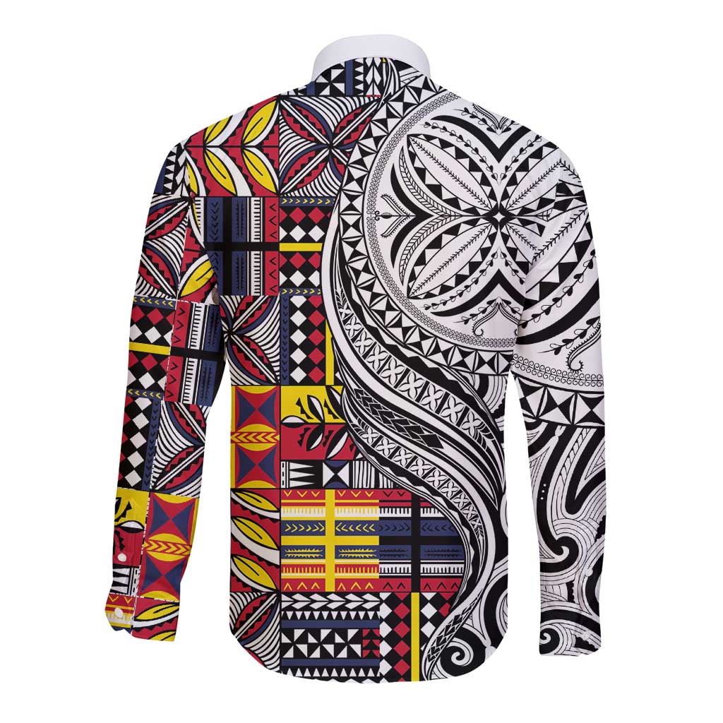 Niue Hiapo and Maori Decoration Tattoos Long Sleeve Button Shirt - Polynesian Pride
